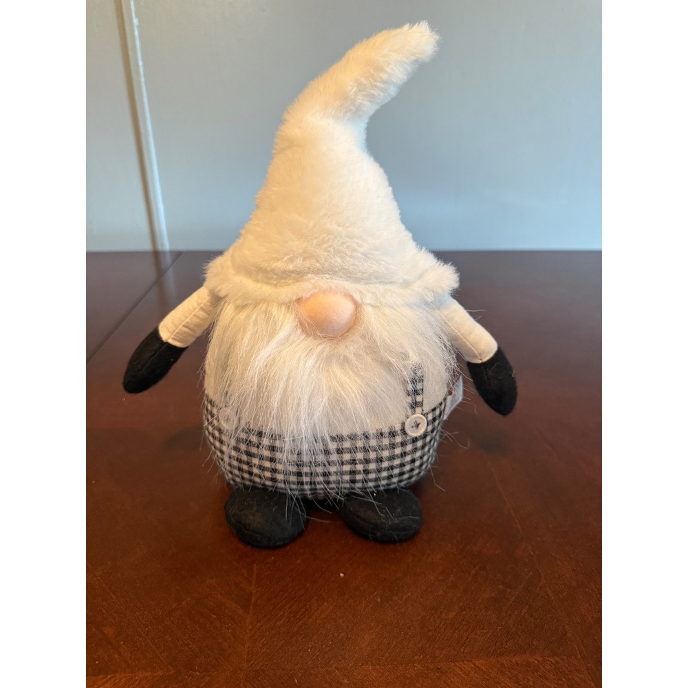 Bright Ideas Plush Gnome Black White Gingham Plaid Weighted Decor
